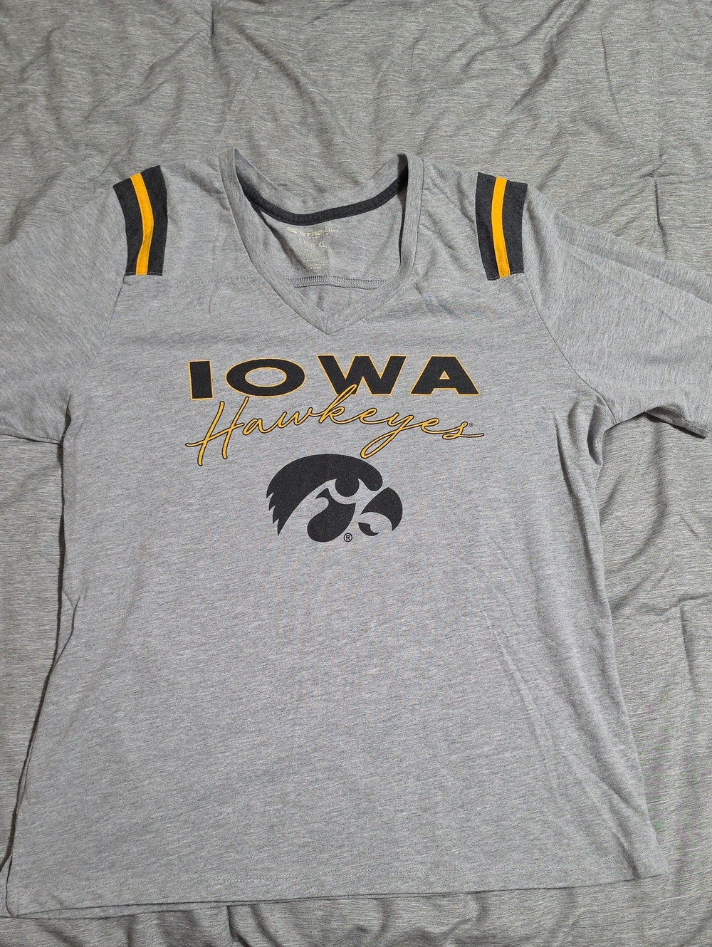 Stadium Athletics Gray Iowa Hawkeyes V-Neck Tee with Black & Gold Logo